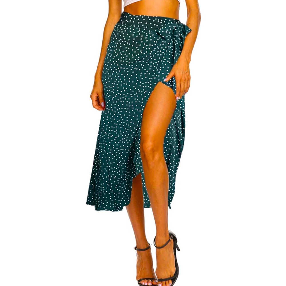 Green Boho Slit Maxi Skirt
